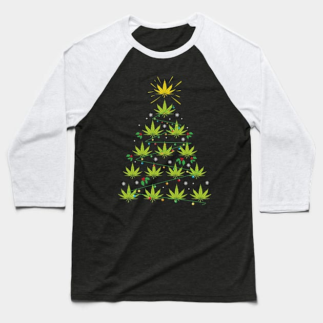 Xmas Cannabis Leaf Tree Funny Holiday Gift Baseball T-Shirt by Hasibit